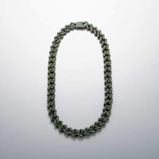 Lime Green & Black Zircon Cuban Chain Necklace