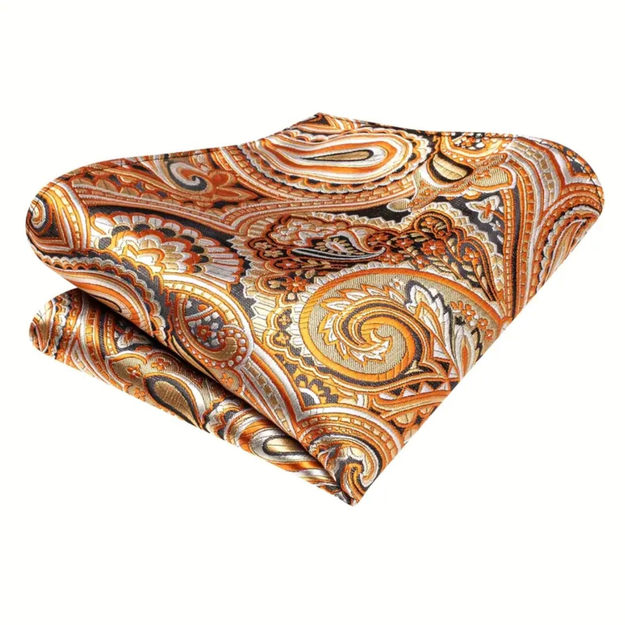 Orange Grey Paisley Necktie Set