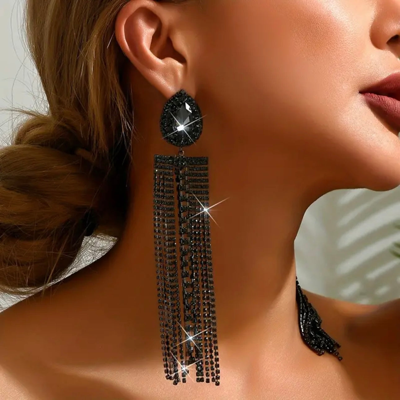 Exaggerated Black Tassel Earrings