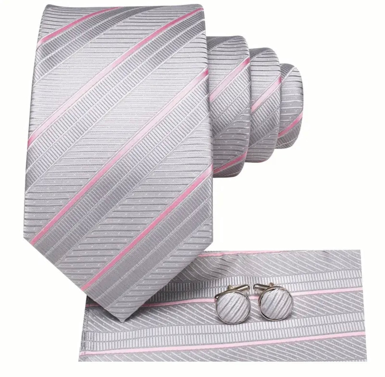 Grey Pink Necktie Set