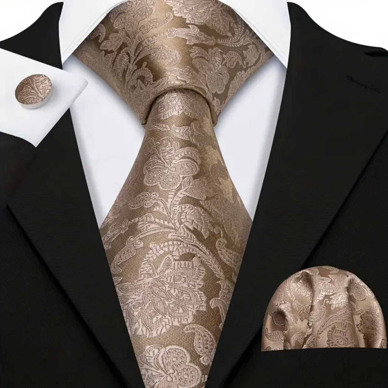 Brown Khaki Paisley Necktie Set