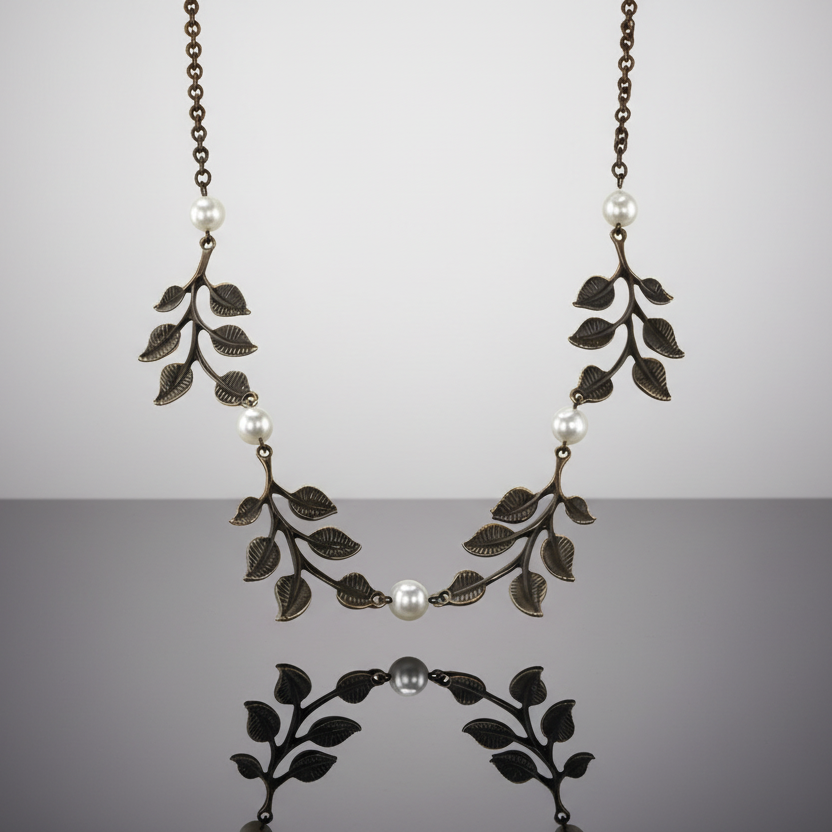 Bronze Pearl Leaf Necklace