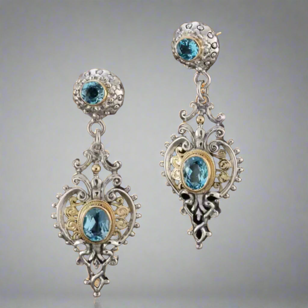 Blue Gold Silver Earrings