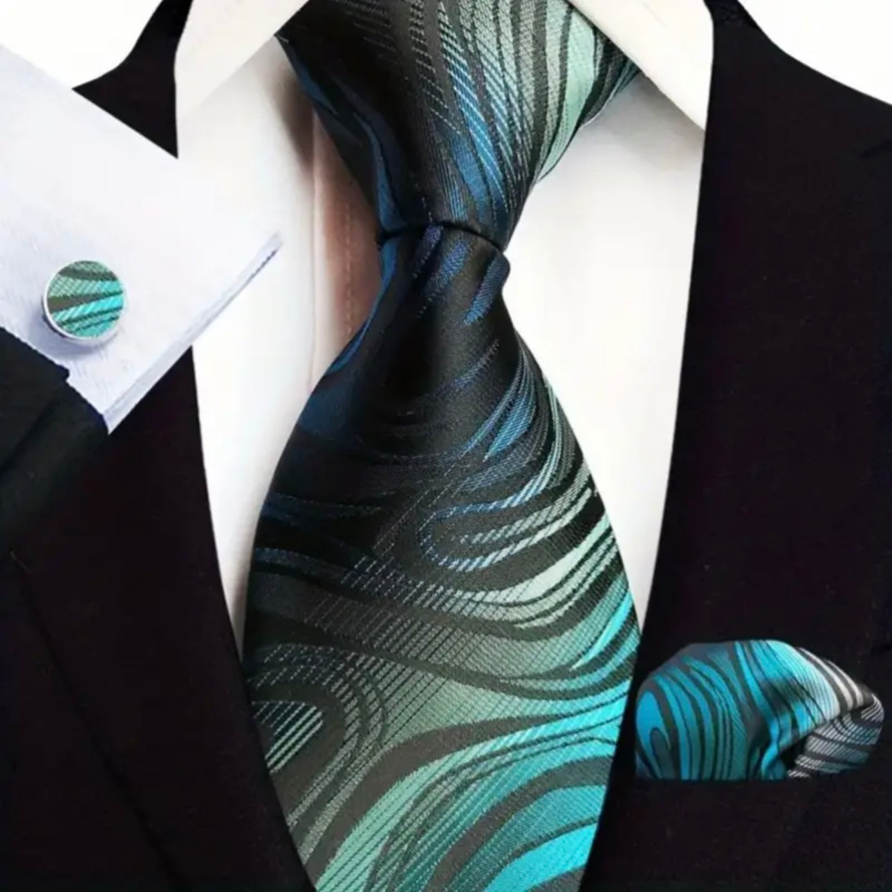 Green Blue Black Fashion Necktie Set