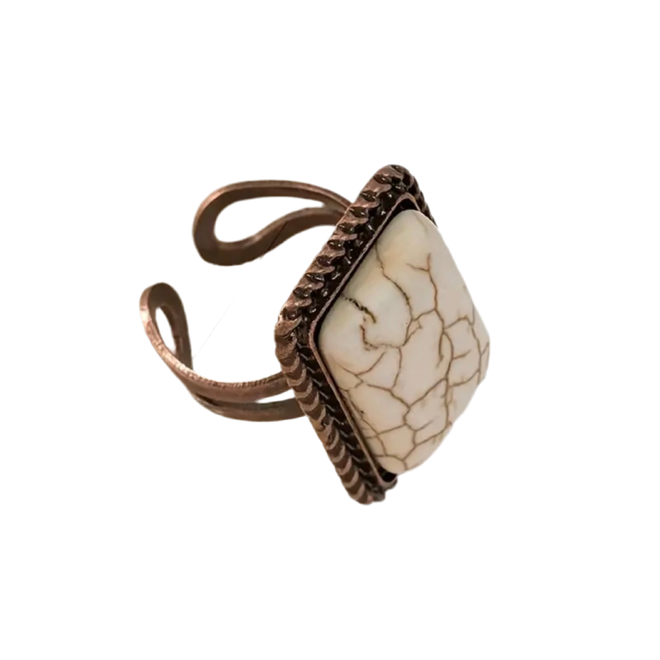 White Turquoise Red Bronze Rectangular Ring