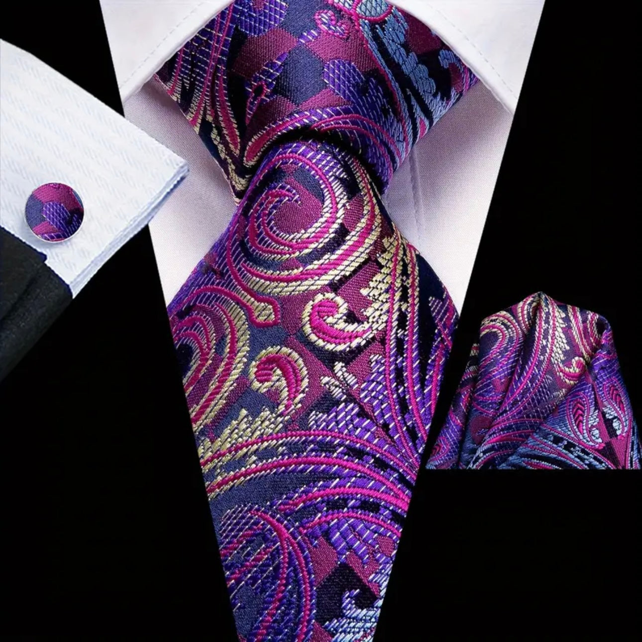 Purple Paisley Necktie Set