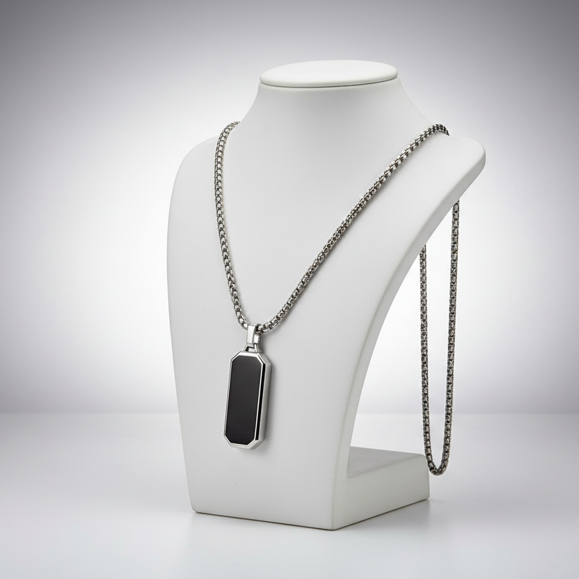 Black Drip Oil Pendant Stainless Steel Necklace
