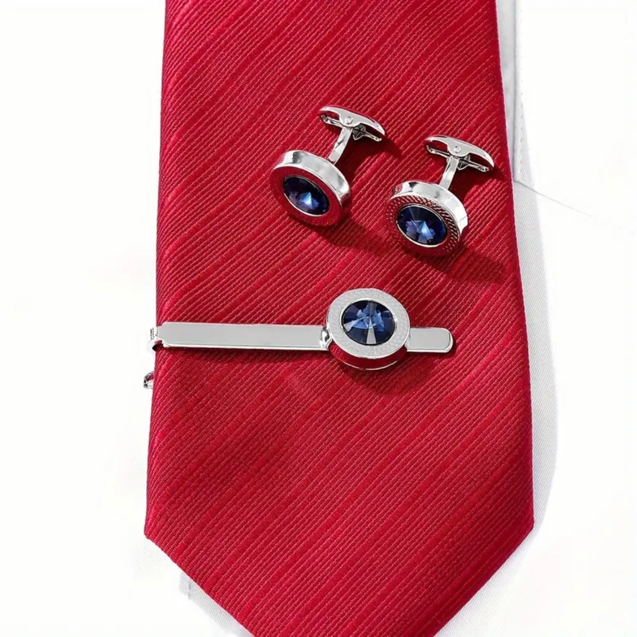 Blue Cufflinks Tie Clip Set