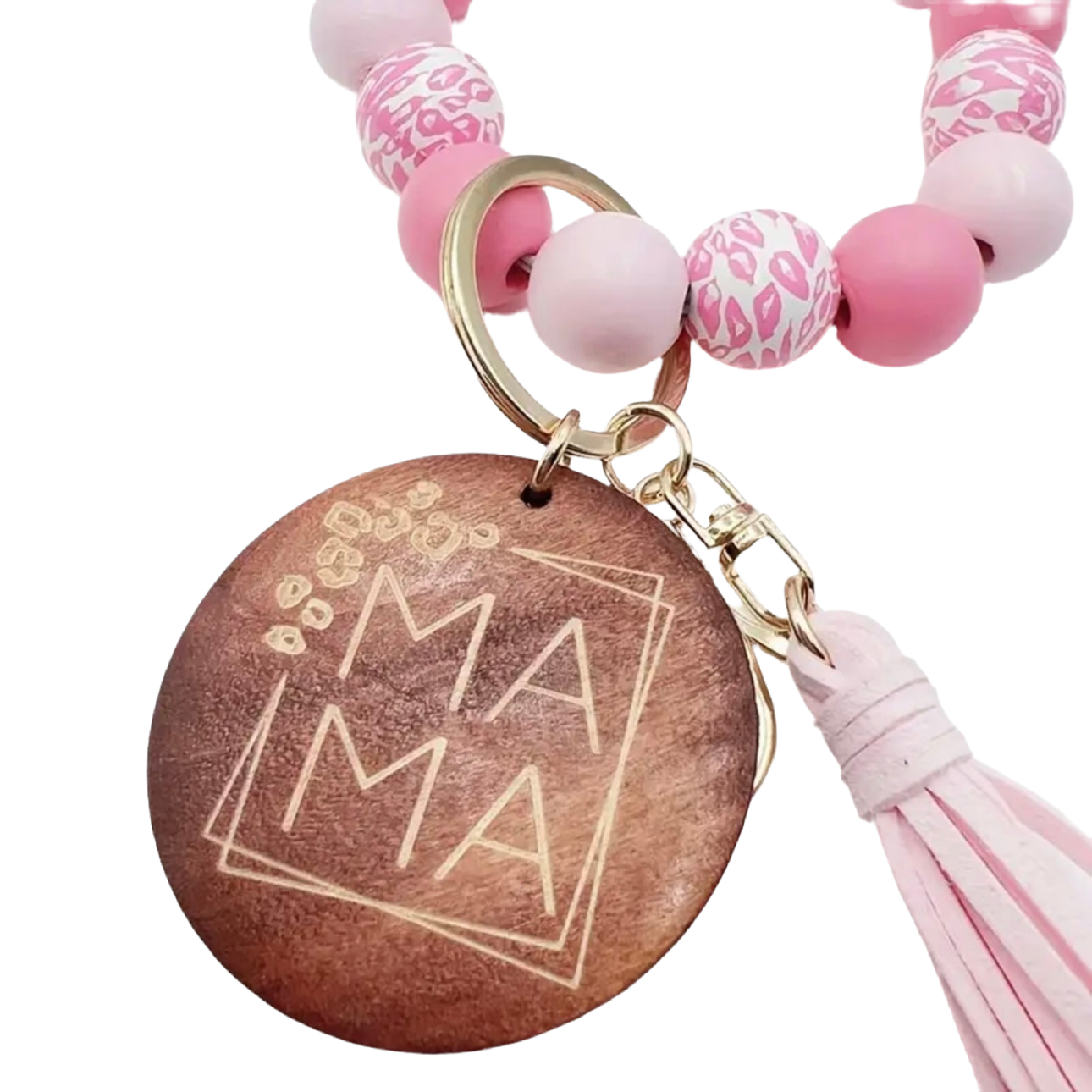 Mama Pink Beaded Keychain