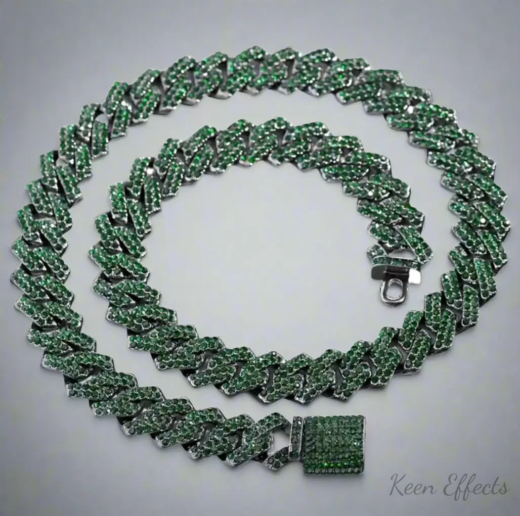 Green Black Cuban Chain Set