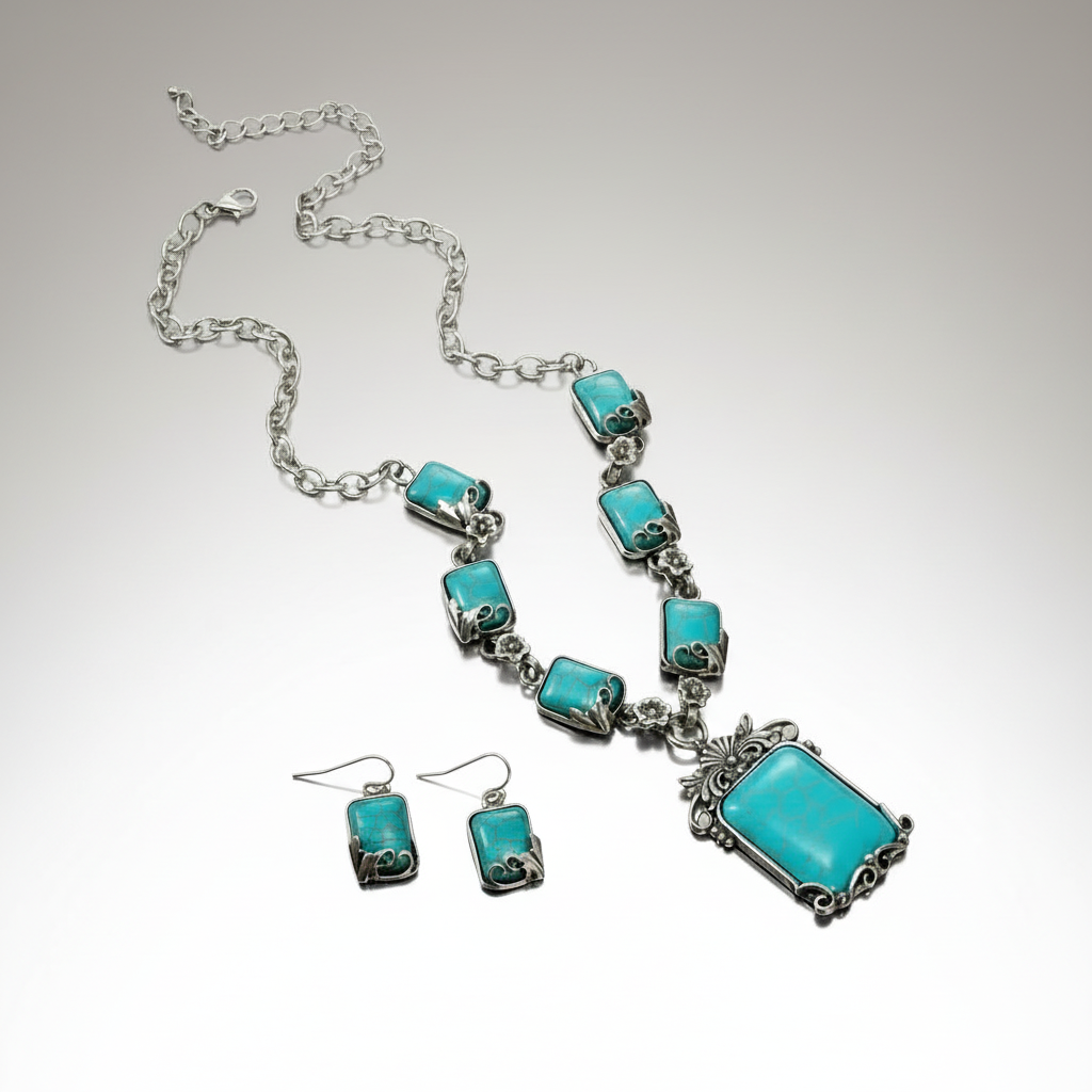 Silver Edged Turquoise Jewelry Set