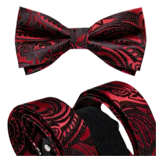 Red Black Suspenders Bowtie Set