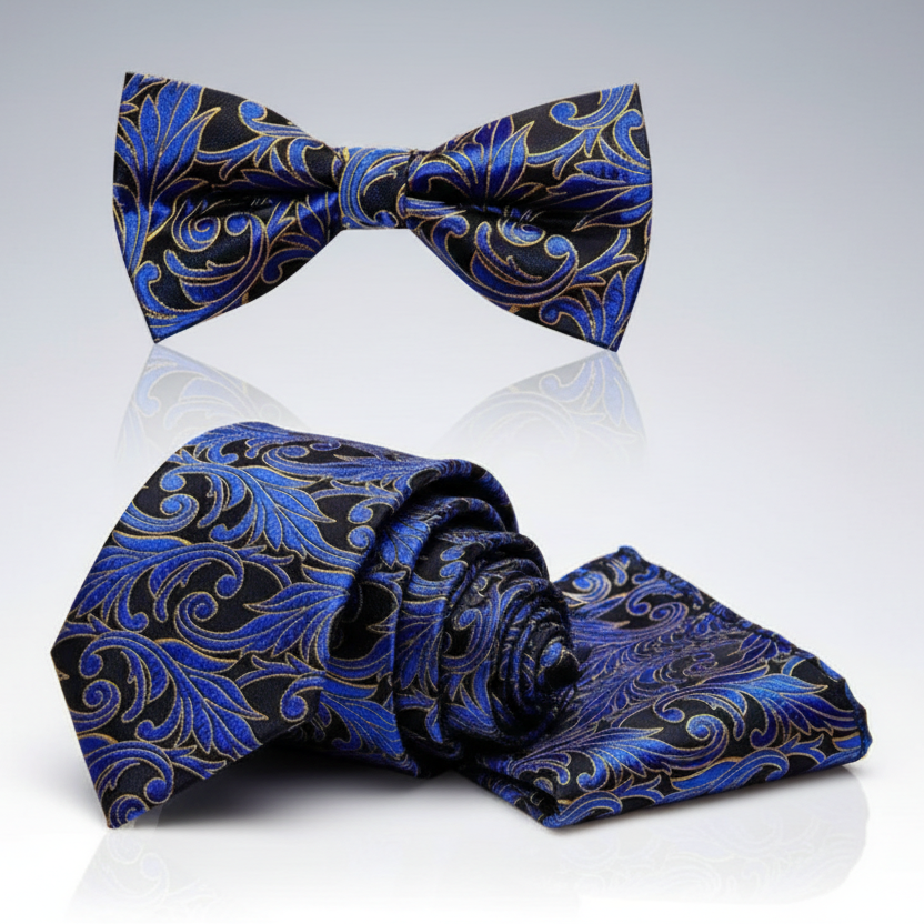 Blue Black Suspenders & Bow Tie Set