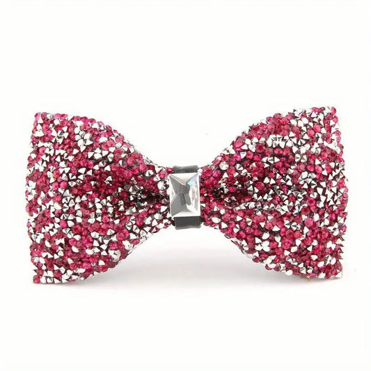 Pink Rose Red Rhinestone Bowtie