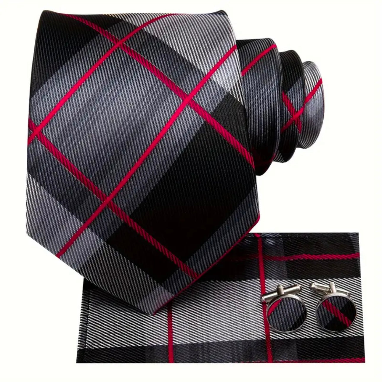 Grey Red Black Necktie Set