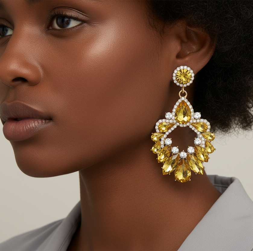 Yellow Rhinestone Earrings