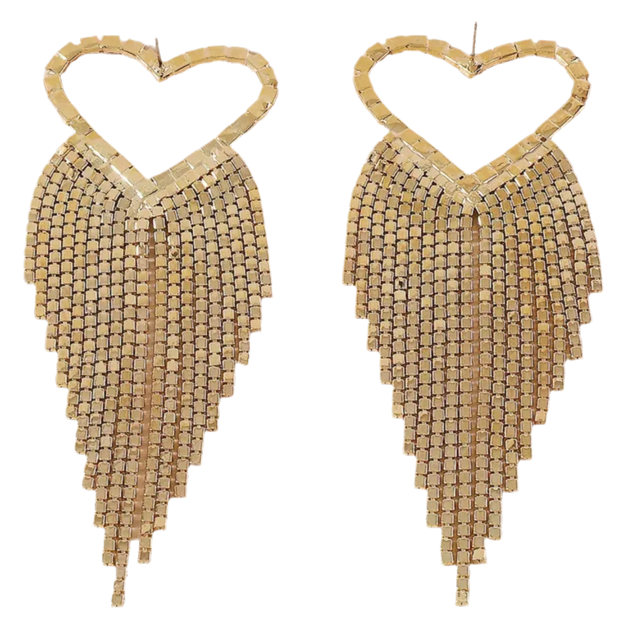 Gold Heart Tassel Earrings