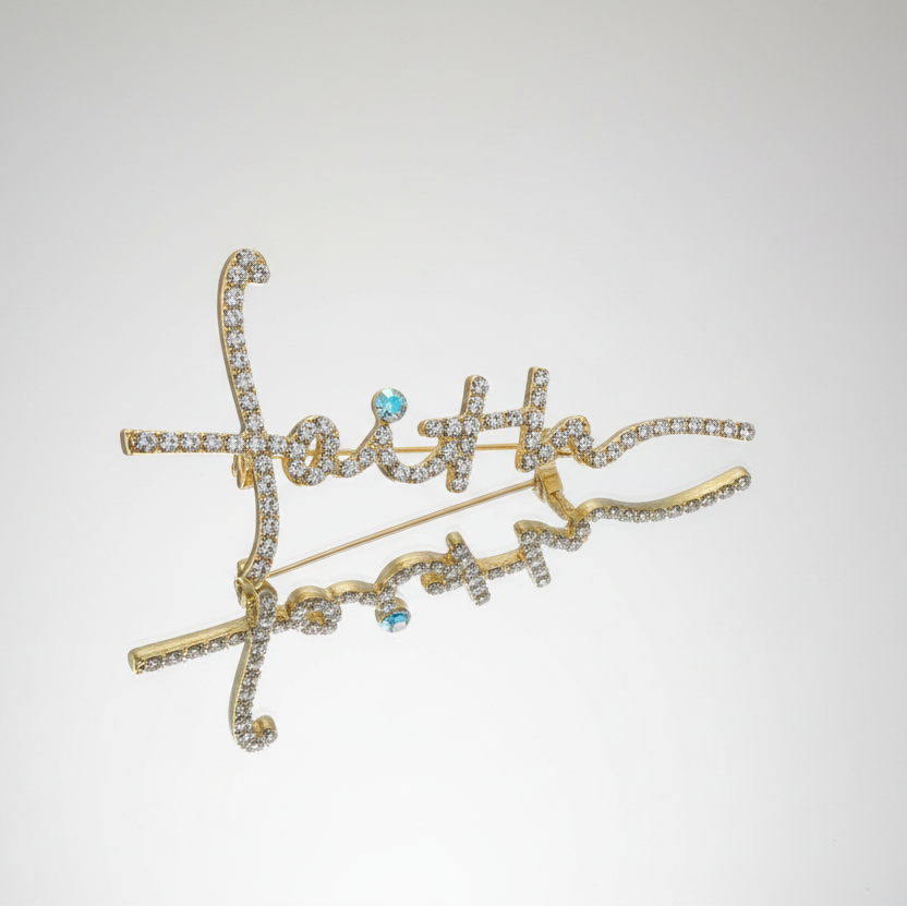Faith Gold Rhinestone Brooch