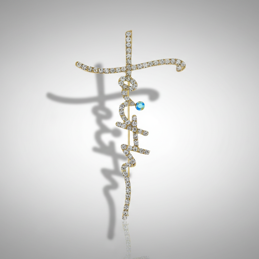 Faith Gold Rhinestone Brooch