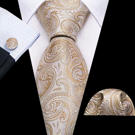 Gold Champagne Paisley Necktie Set