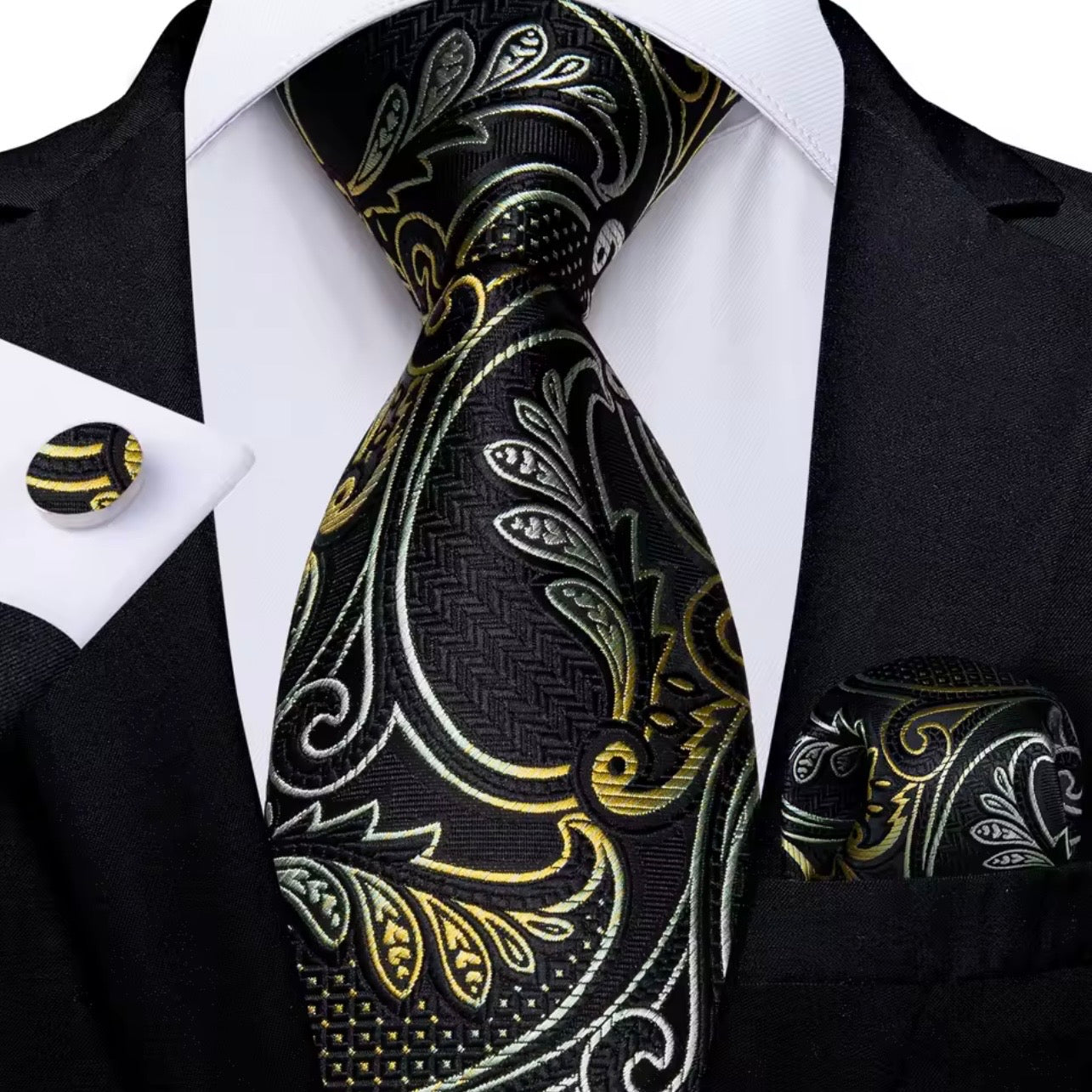 Black Yellow Patterned Necktie Set