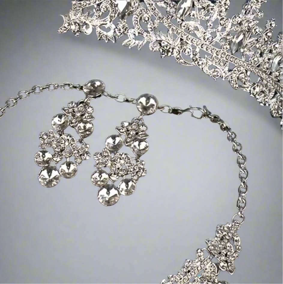 Silver Clear Tiara Jewelry Set