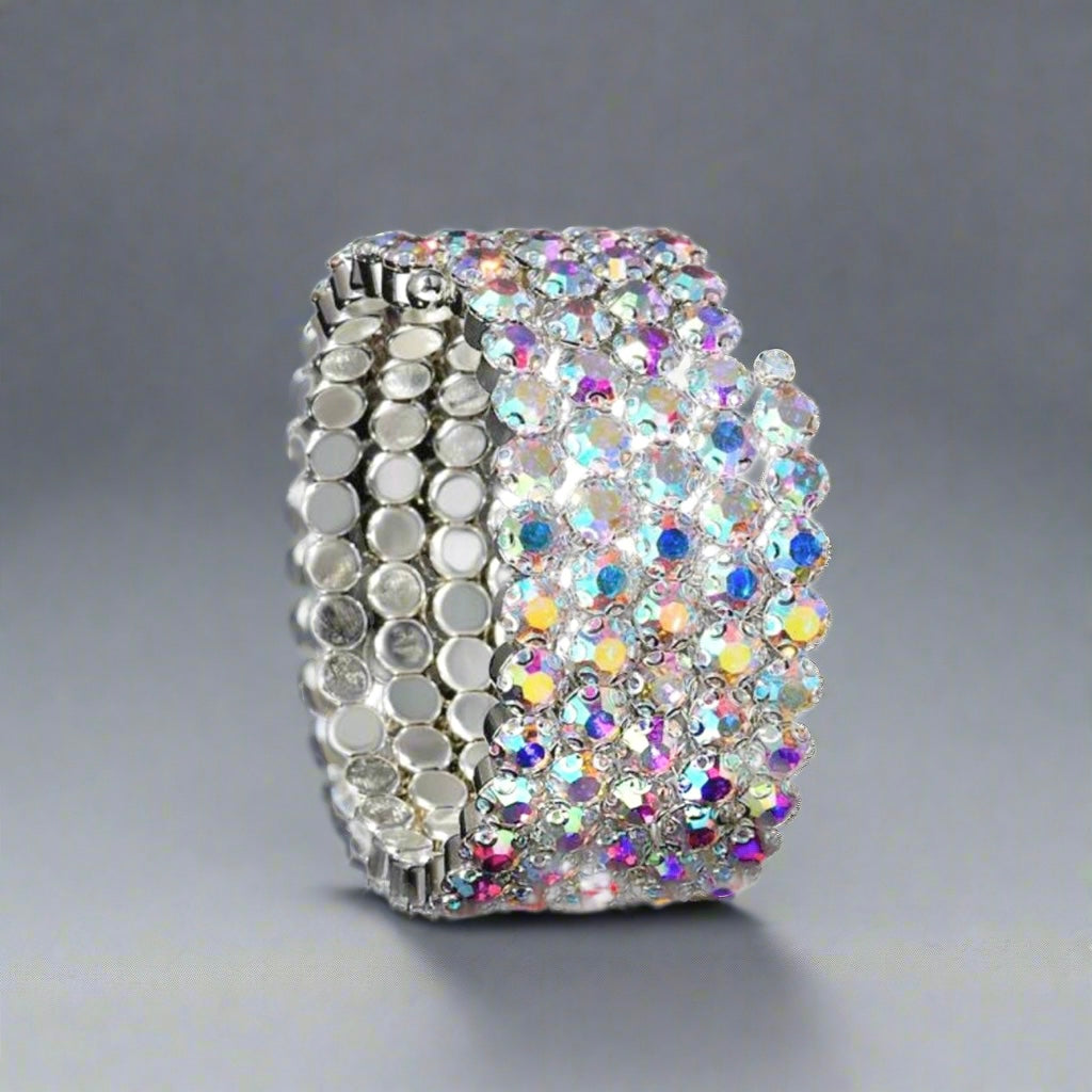 Flexible 5 Row Rhinestone Bracelets-Silver Setting