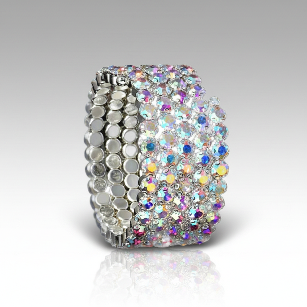 Flexible 5 Row Rhinestone Bracelets-Silver Setting