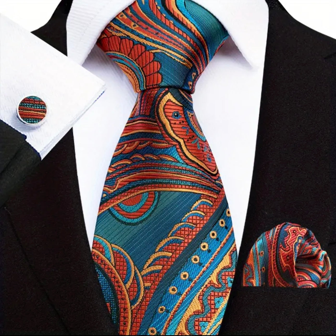 Orange Blue Necktie Set