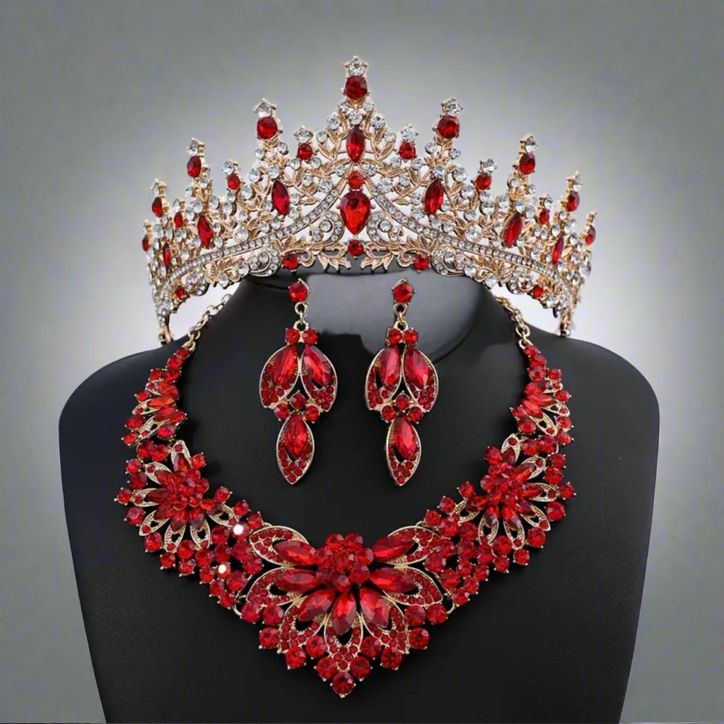 Red Flowers Tiara Jewelry Set