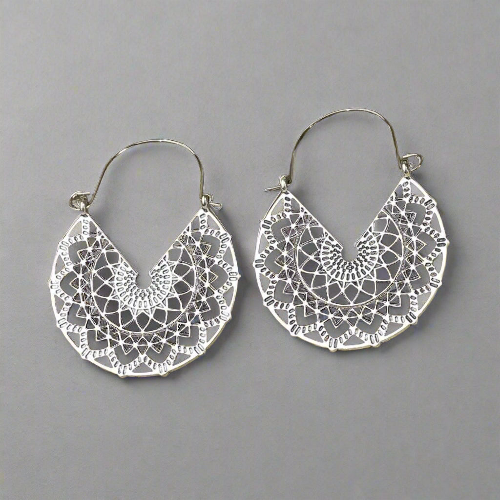 Boho Antique Silver Hoops