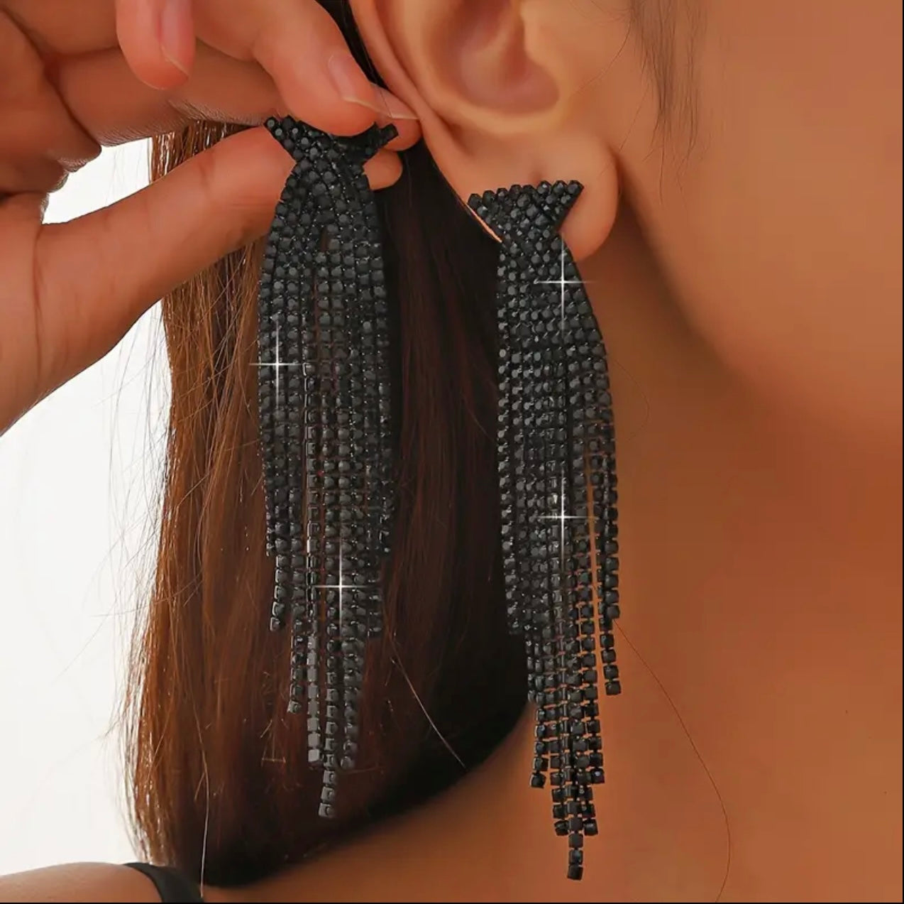 Black Art Deco Tassel Earrings