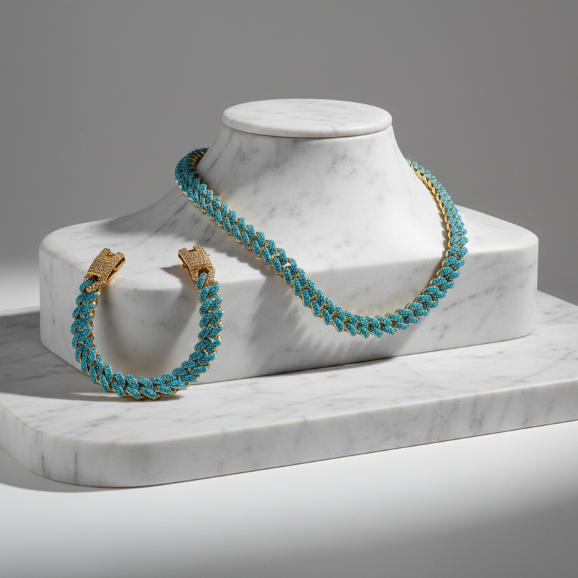 Aqua Cuban Chain Set
