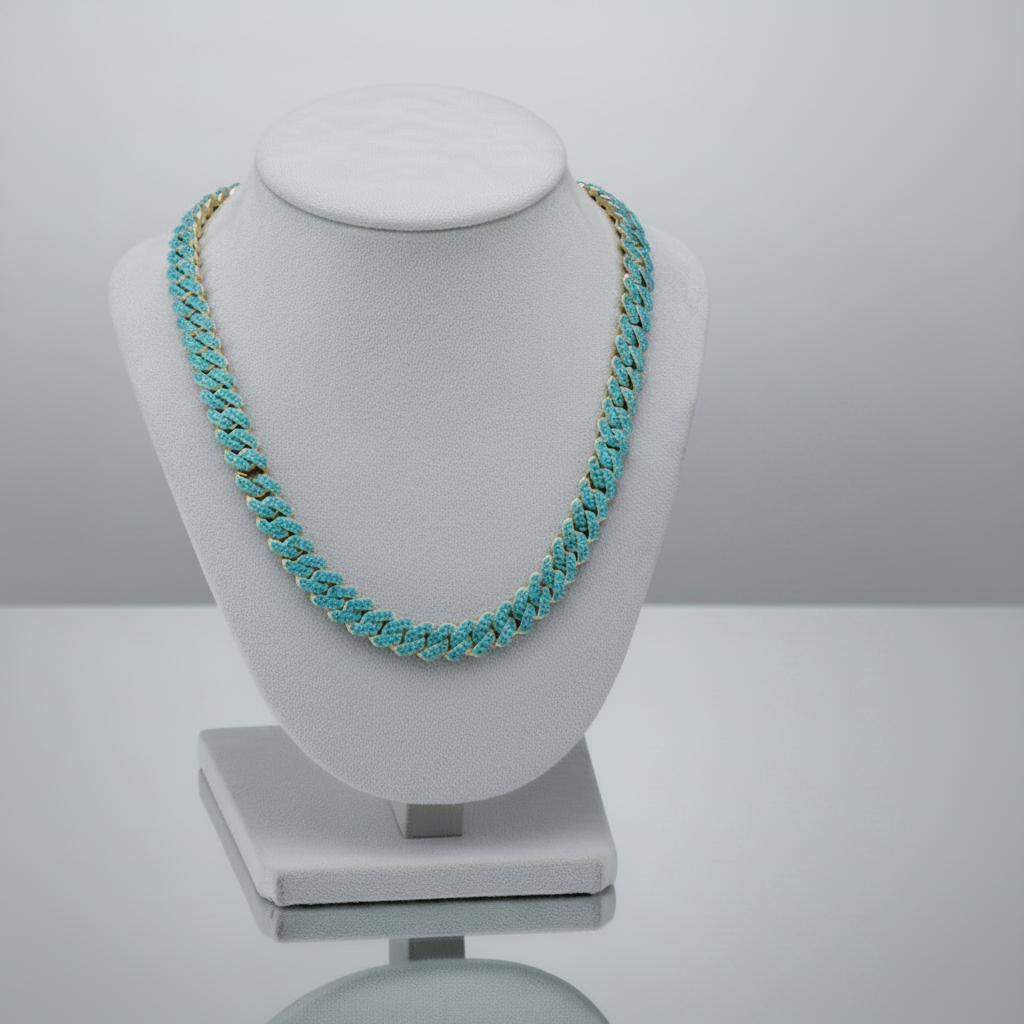 Aqua Cuban Chain Set