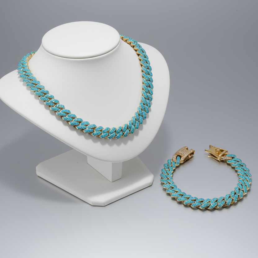 Aqua Cuban Chain Set