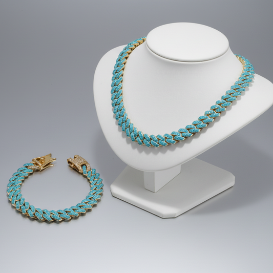 Aqua Cuban Chain Set