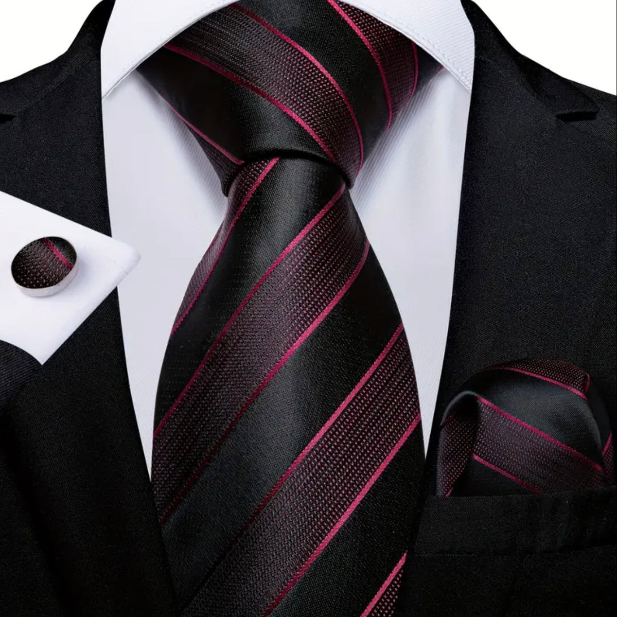 Black Pink Stripe Necktie Set