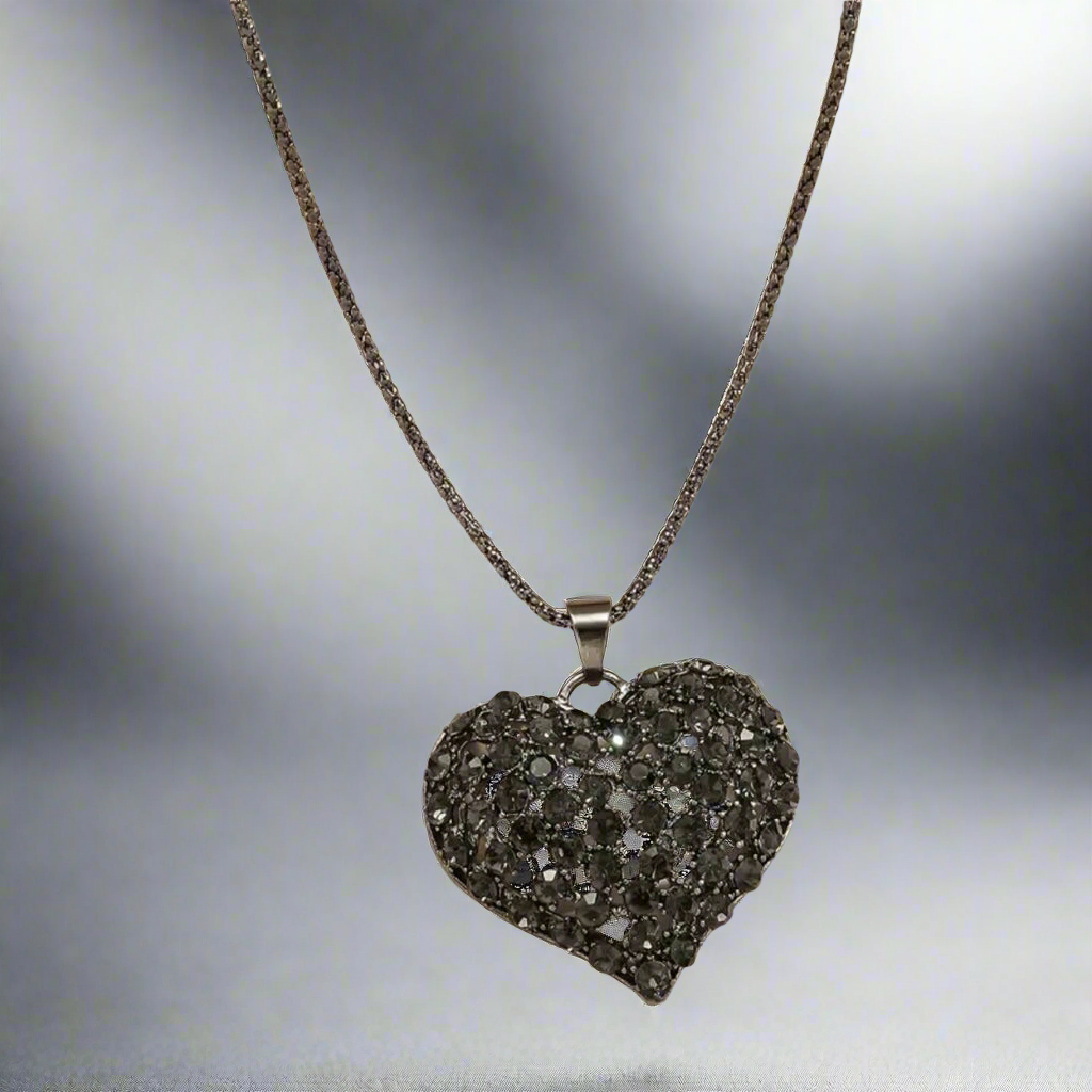 Black Rhinestone Heart Necklace