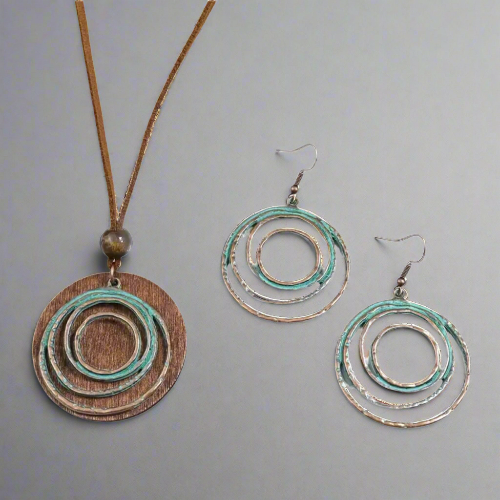Blue Wood Boho Jewelry Set