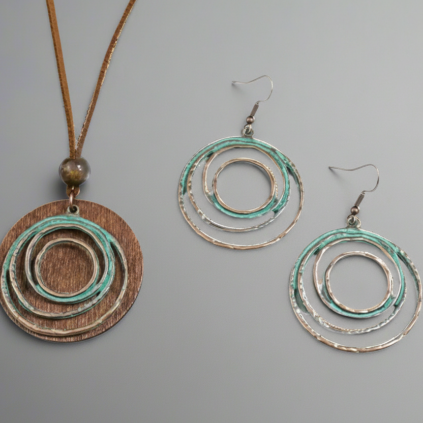 Blue Wood Boho Jewelry Set