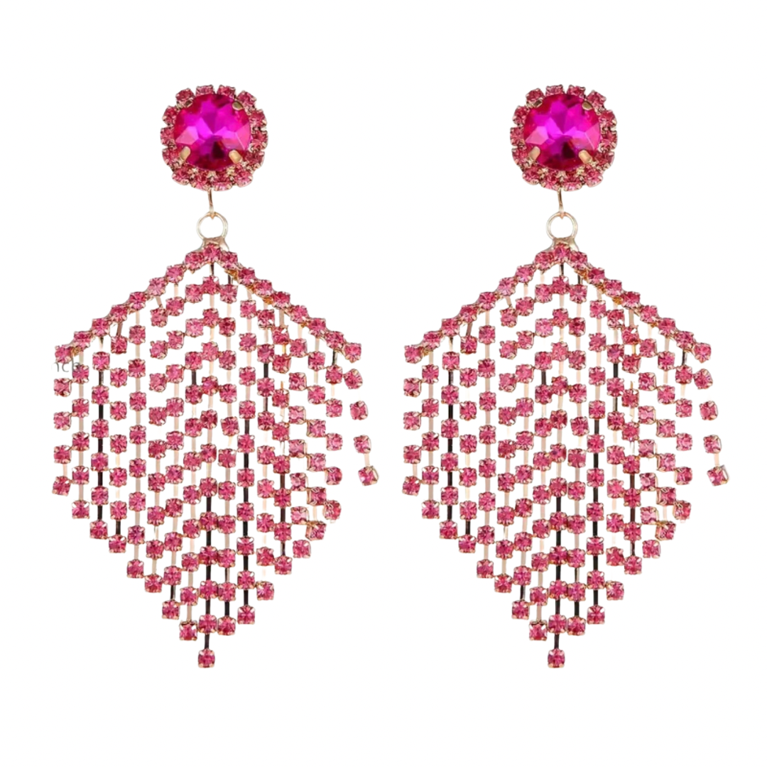 Rose Red Pink Gold Tassel Earrings