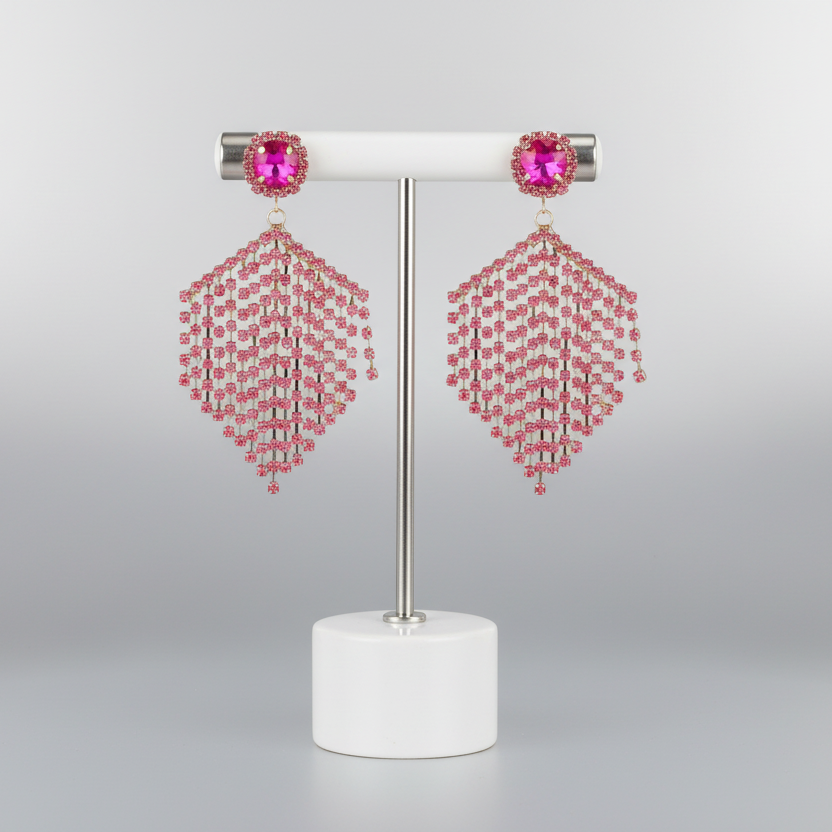 Rose Red Pink Tassel Earrings