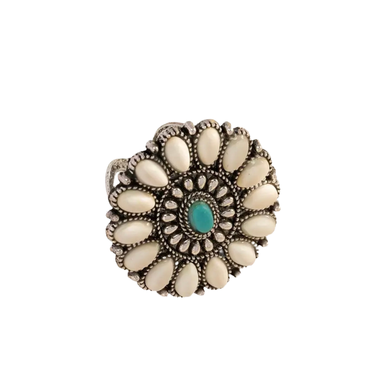 White Blue Turquoise Oval 2 Ring