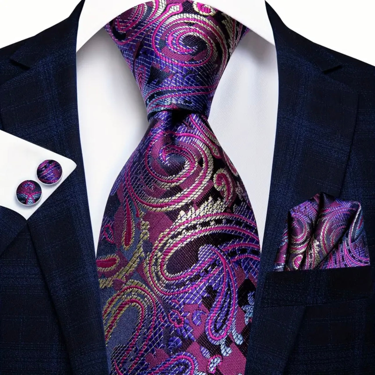 Purple Paisley Necktie Set