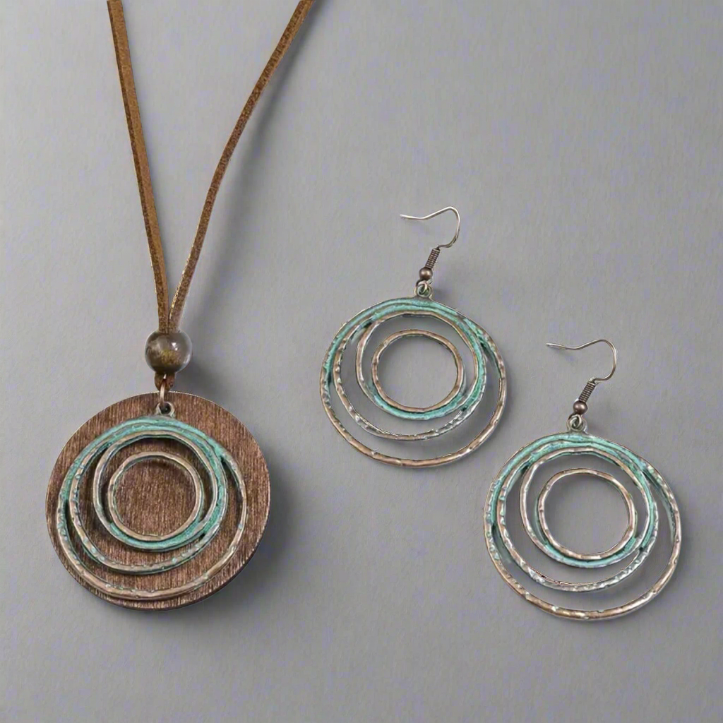 Blue Wood Boho Jewelry Set