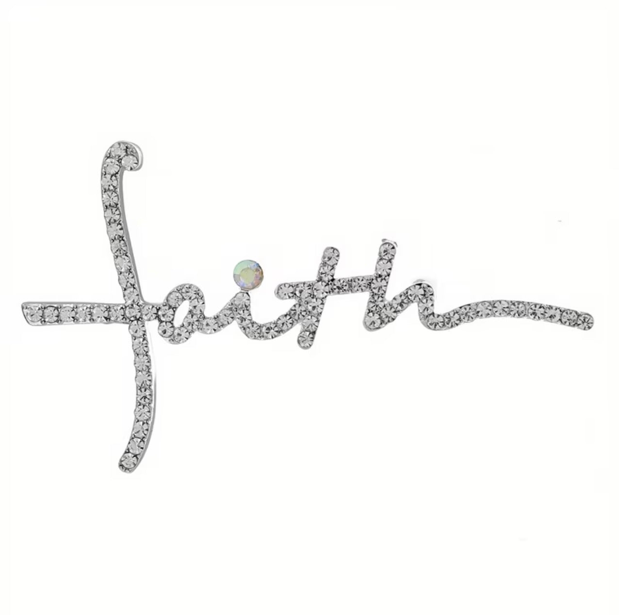 Faith Silver Rhinestone Brooch