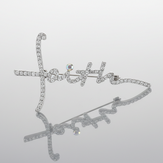 Faith Silver Rhinestone Brooch