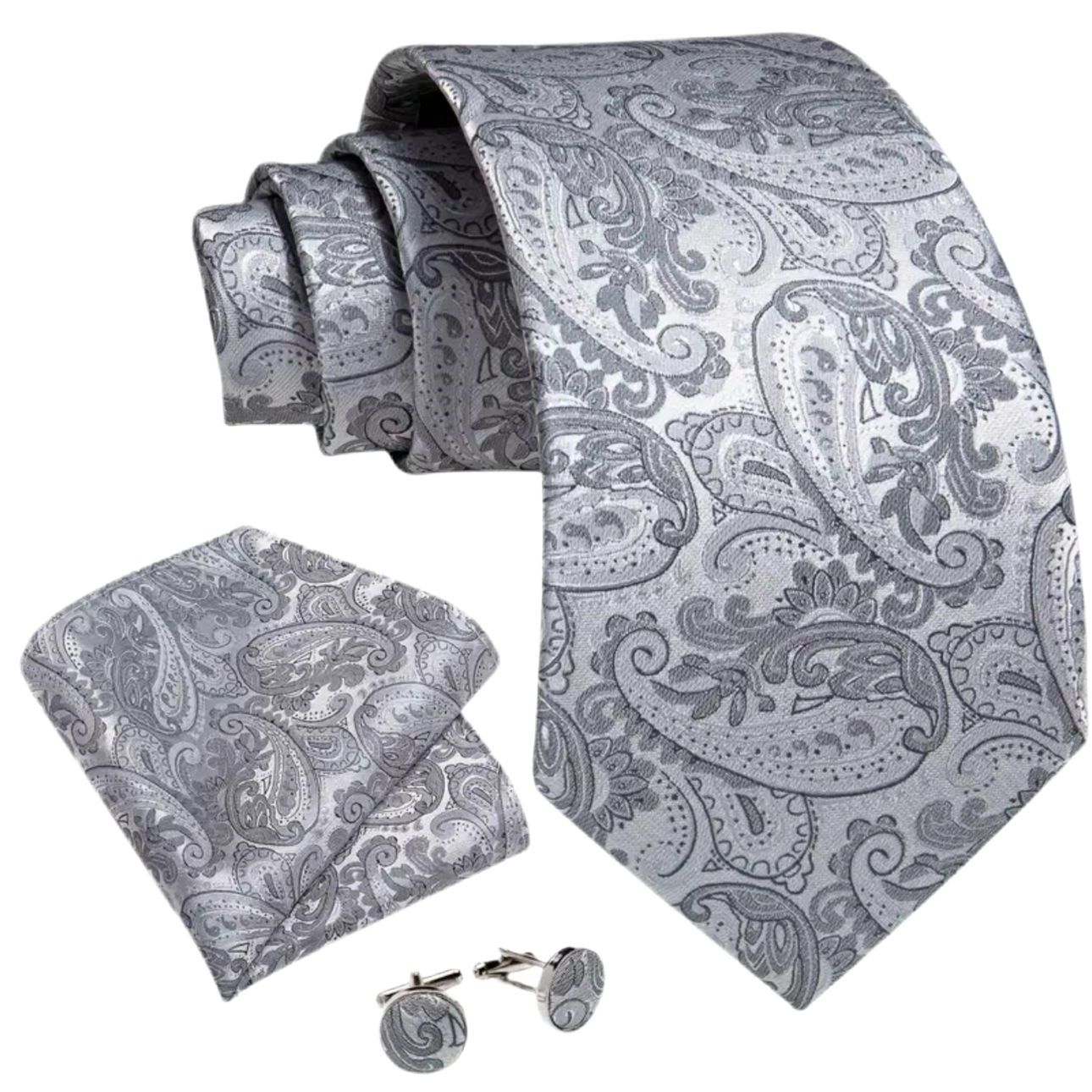 Grey Paisley Necktie Set
