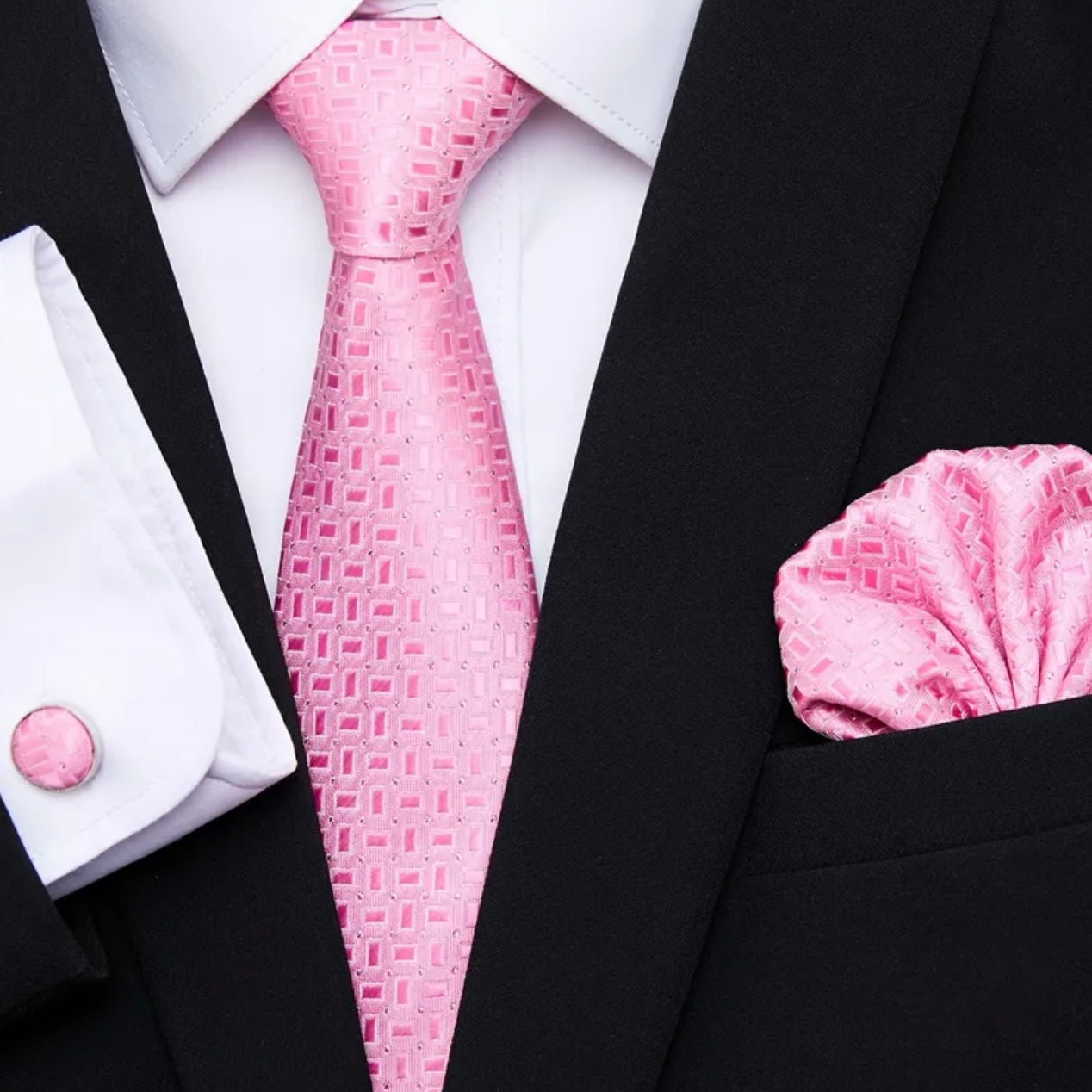 Pink Silver Necktie Set