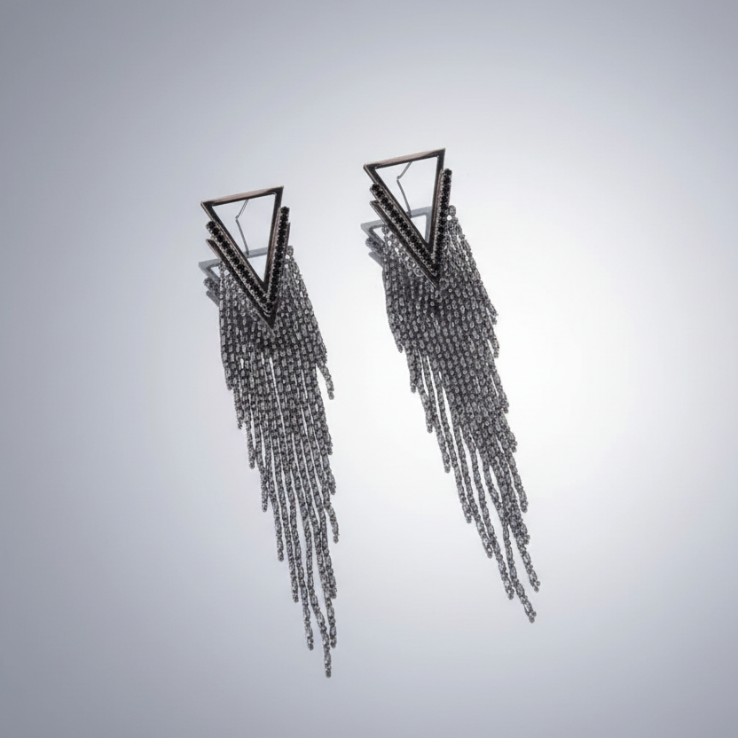 Beaded Black Tassel Earrings